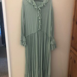 Free People Sage Green Long Sleeve Dress